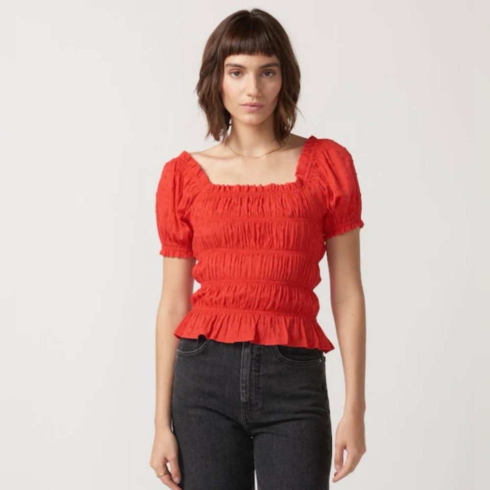 SELF CONTRAST Red Alana Smocking Top, size M
